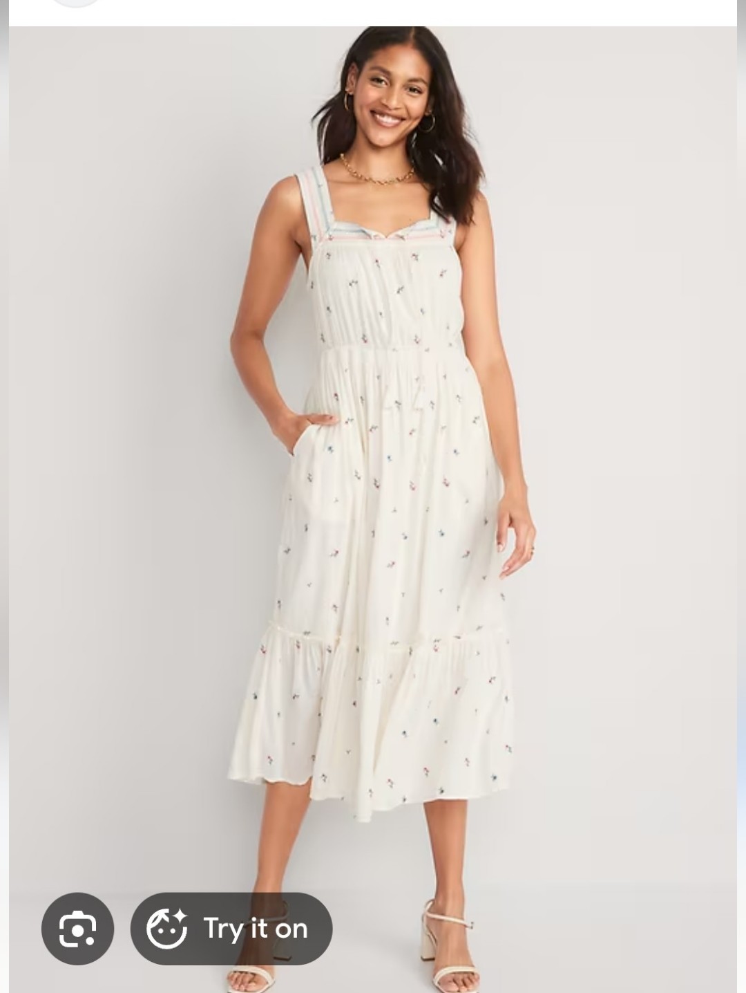 Old Navy Cream Ditsy Floral Maxi Dress, Size L Petite